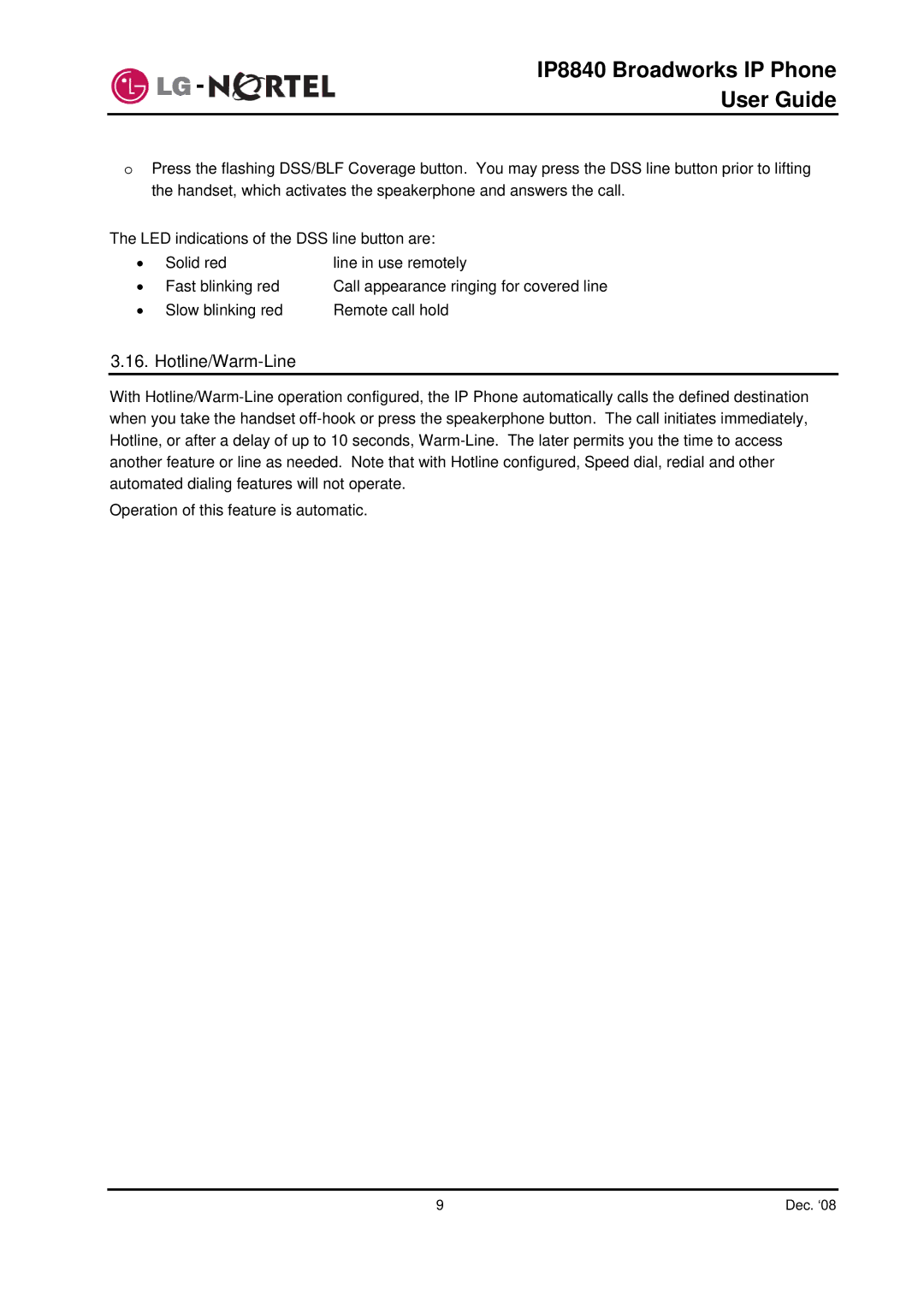 Panasonic IP8840 manual Hotline/Warm-Line 