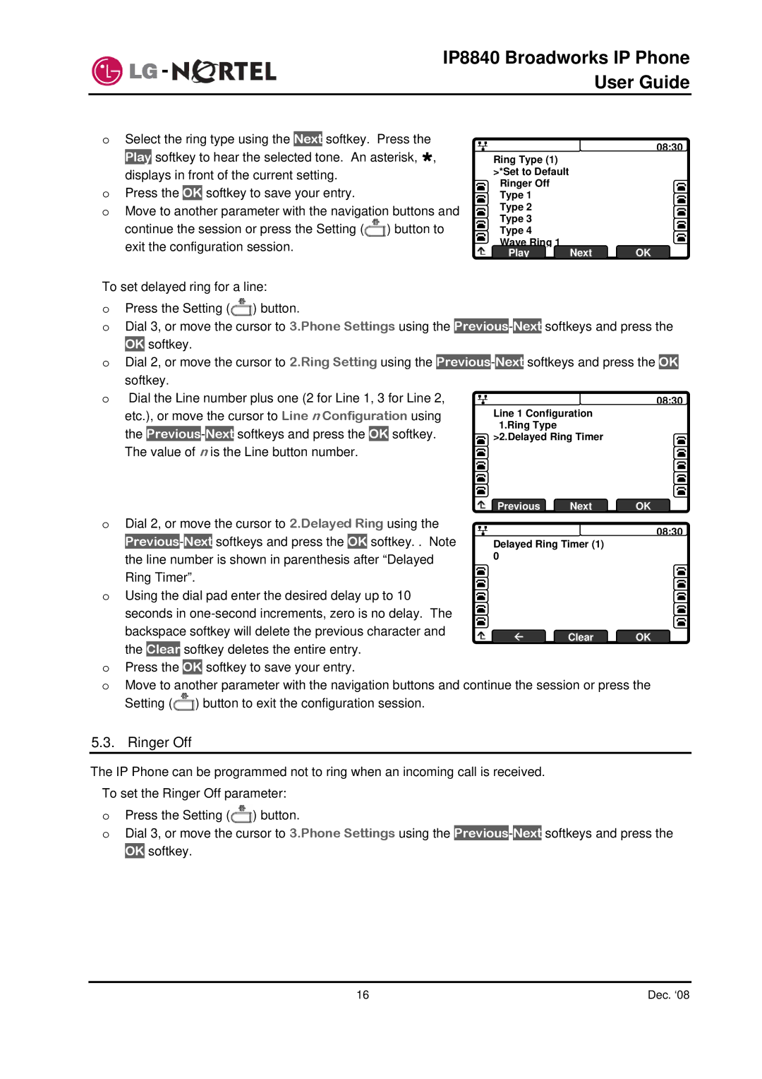 Panasonic IP8840 manual Ringer Off 