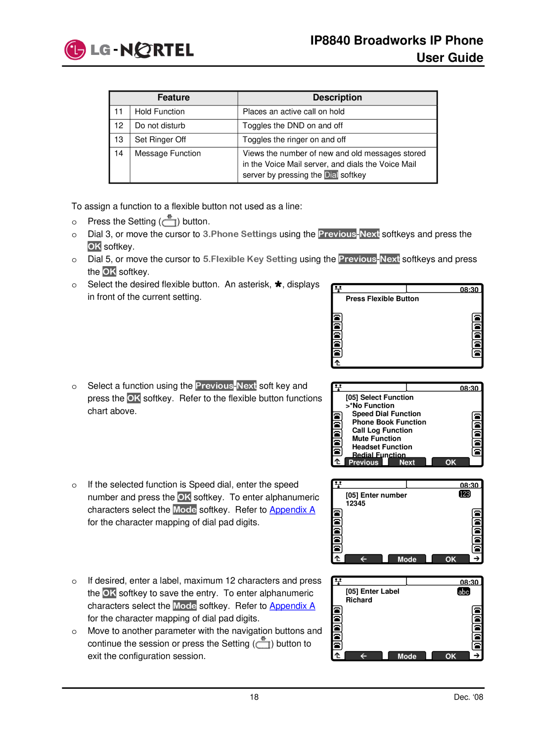 Panasonic IP8840 manual Front of the current setting 