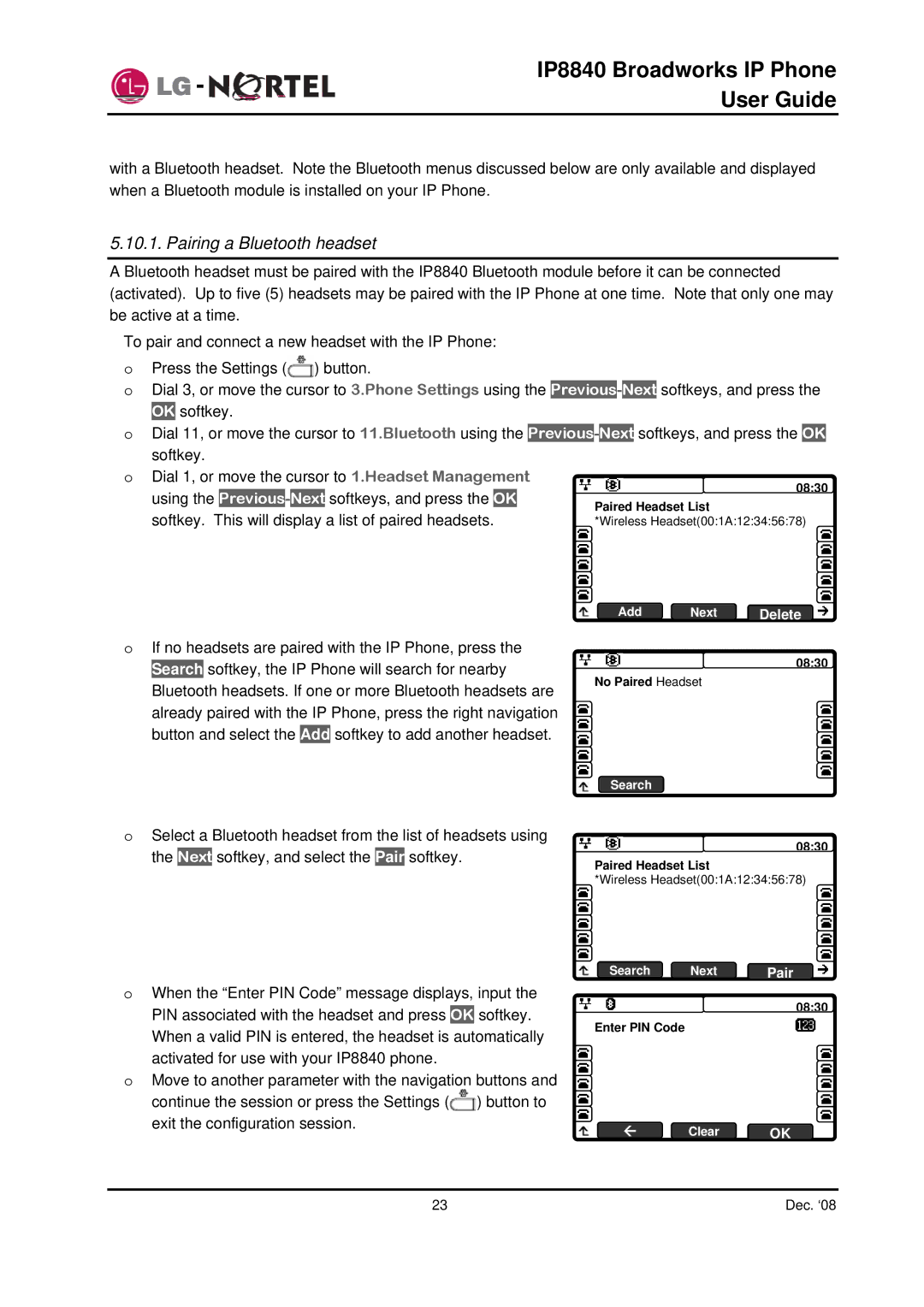 Panasonic IP8840 manual Pairing a Bluetooth headset 