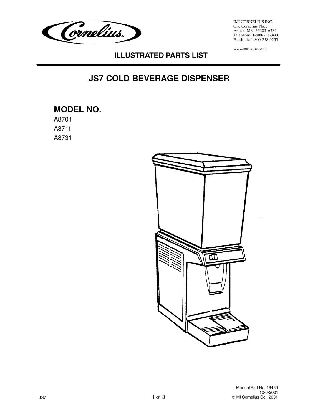 Panasonic manual JS7 Cold Beverage Dispenser Model no, A8701 A8711 A8731 