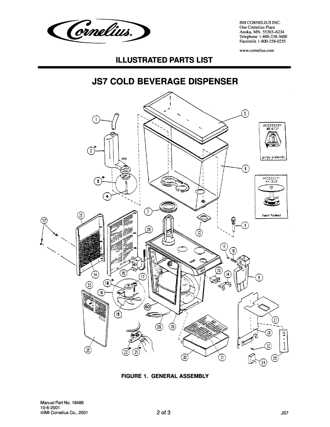 Panasonic manual JS7 COLD BEVERAGE DISPENSER, General Assembly, 2 of, Illustrated Parts List 