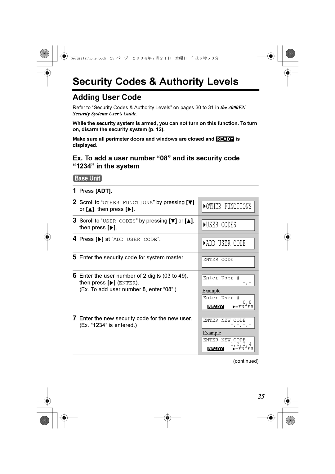 Panasonic K10059 manual Security Codes & Authority Levels, Adding User Code, GUSER Codes 