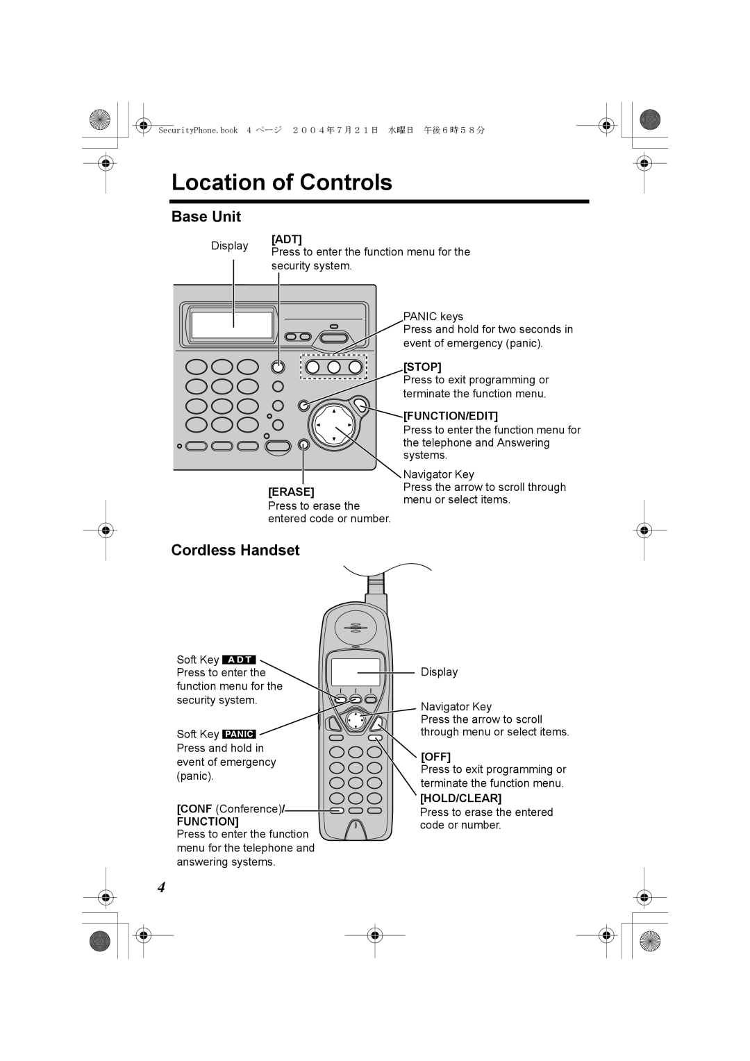 Panasonic K10059 manual Location of Controls, Base Unit 