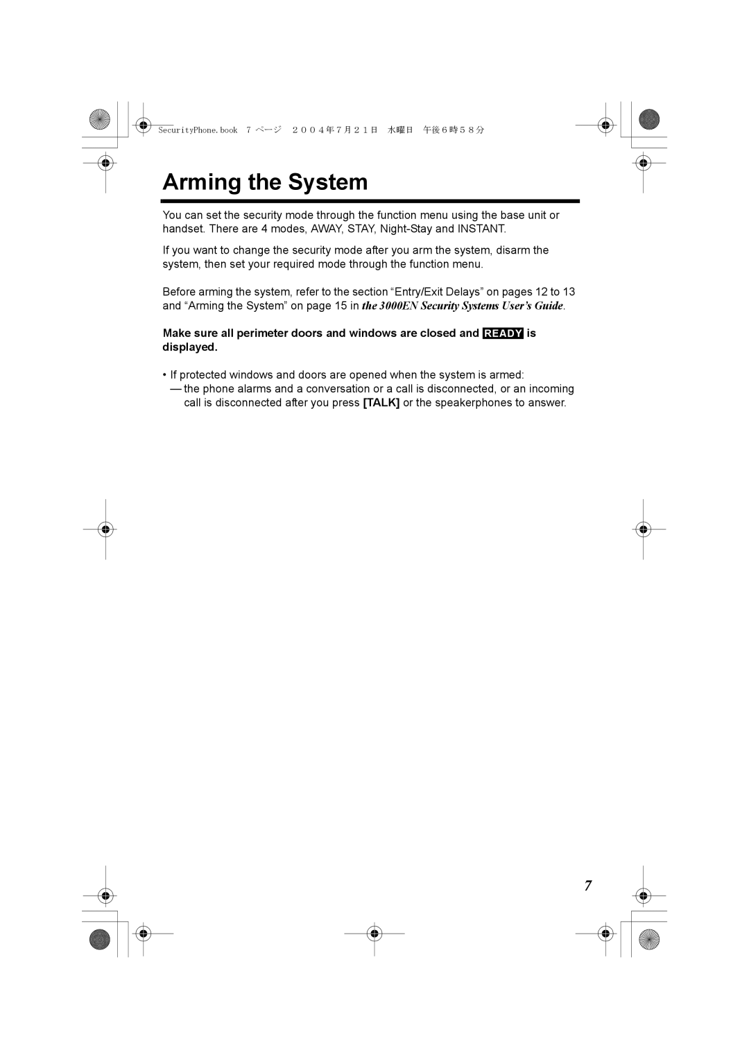 Panasonic K10059 manual Arming the System 