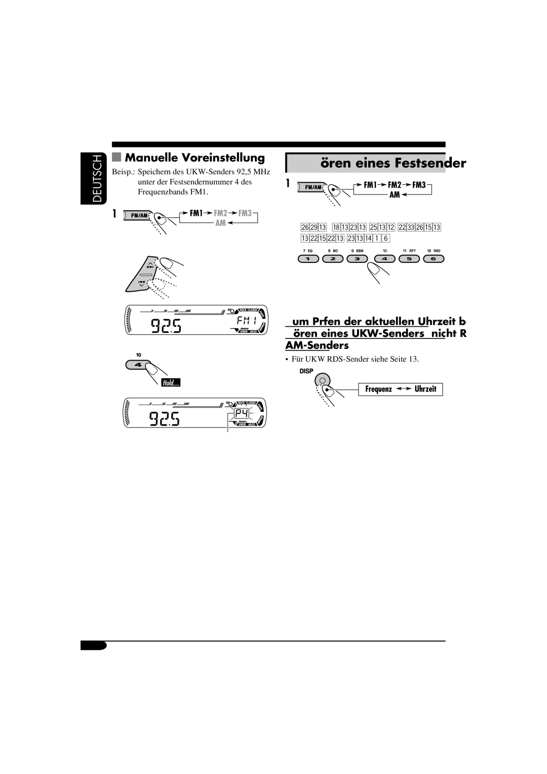 Panasonic KD-G311, KD-G312 manual Hören eines Festsenders, Manuelle Voreinstellung 