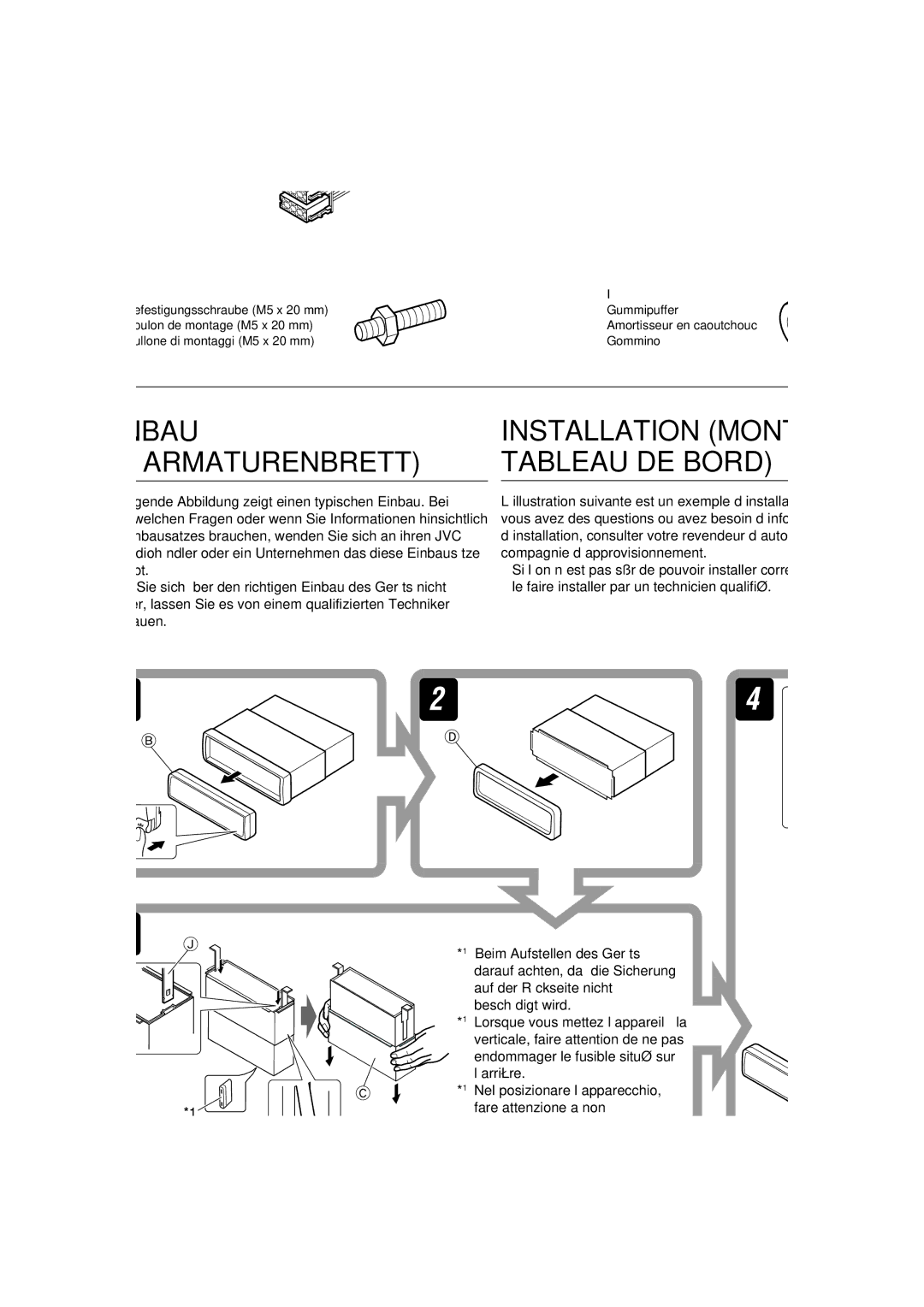 Panasonic KD-G312 manual Teileliste für den Einbau und Anschluß, Que vous pouvez acheter chez un revendeur d’autoradios JVC 