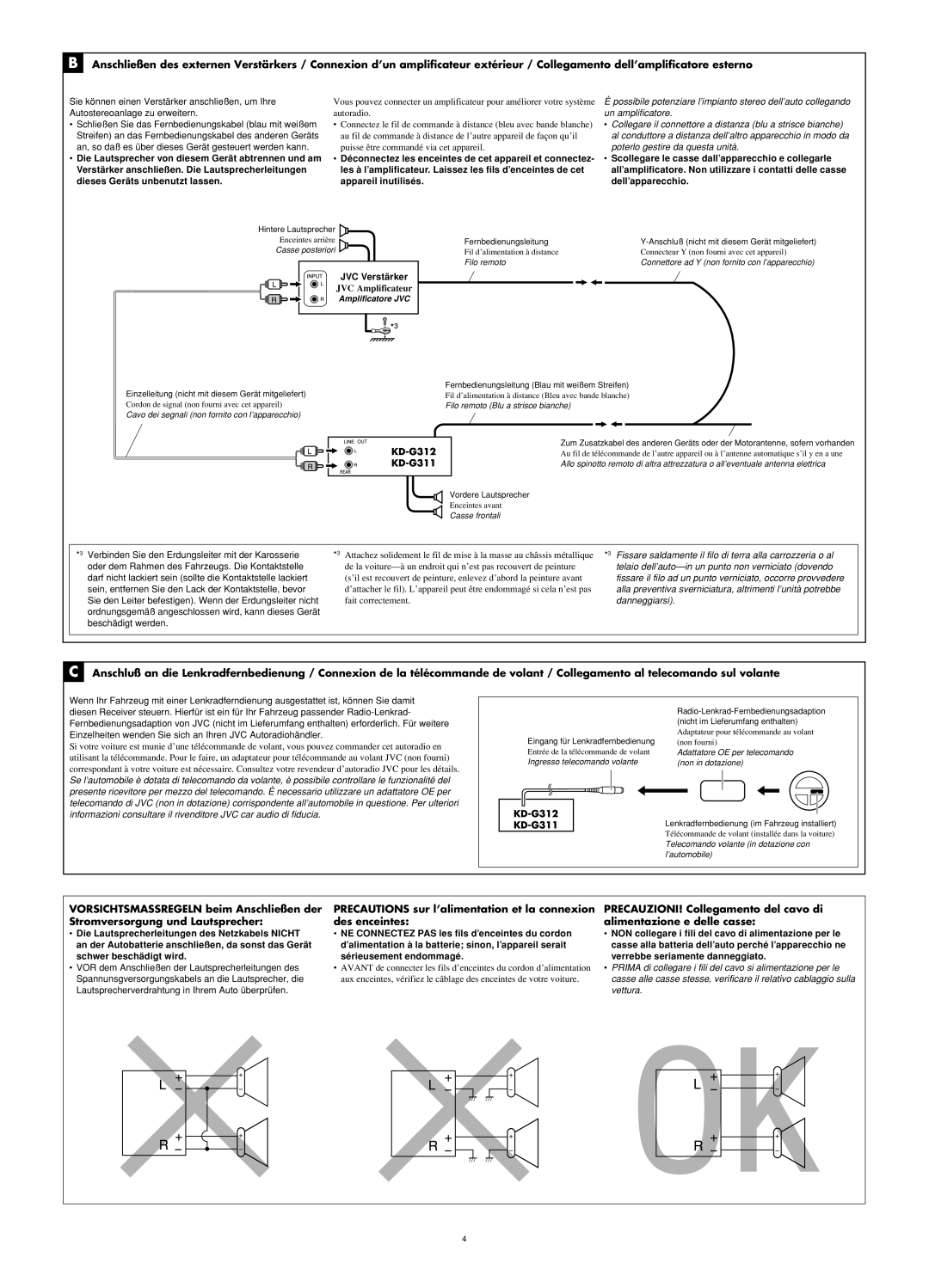 Panasonic KD-G311, KD-G312 manual Sie können einen Verstärker anschließen, um Ihre, JVC Amplificateur 