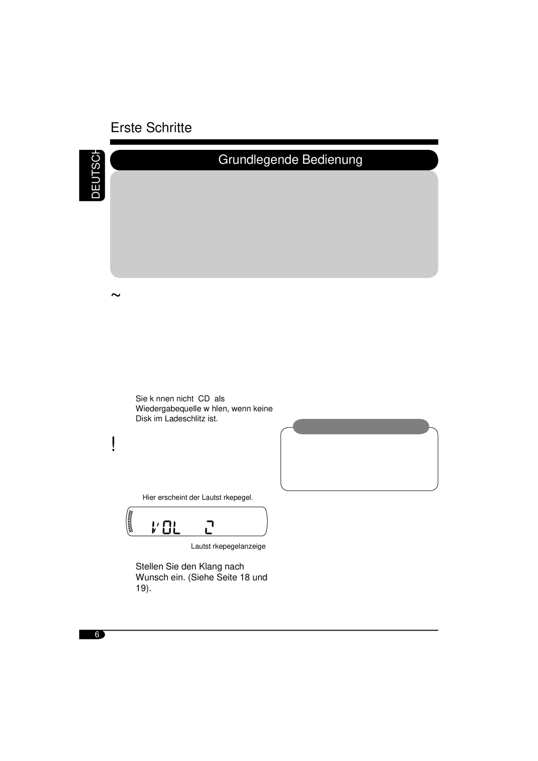 Panasonic KD-G311, KD-G312 manual Erste Schritte, Zum Ausschalten des Geräts, Zum abrupten Senken der Lautstärke ATT 