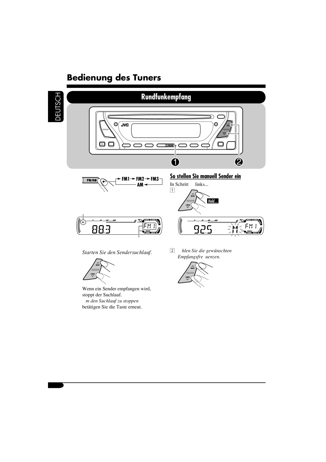 Panasonic KD-G311, KD-G312 manual Bedienung des Tuners, So stellen Sie manuell Sender ein 