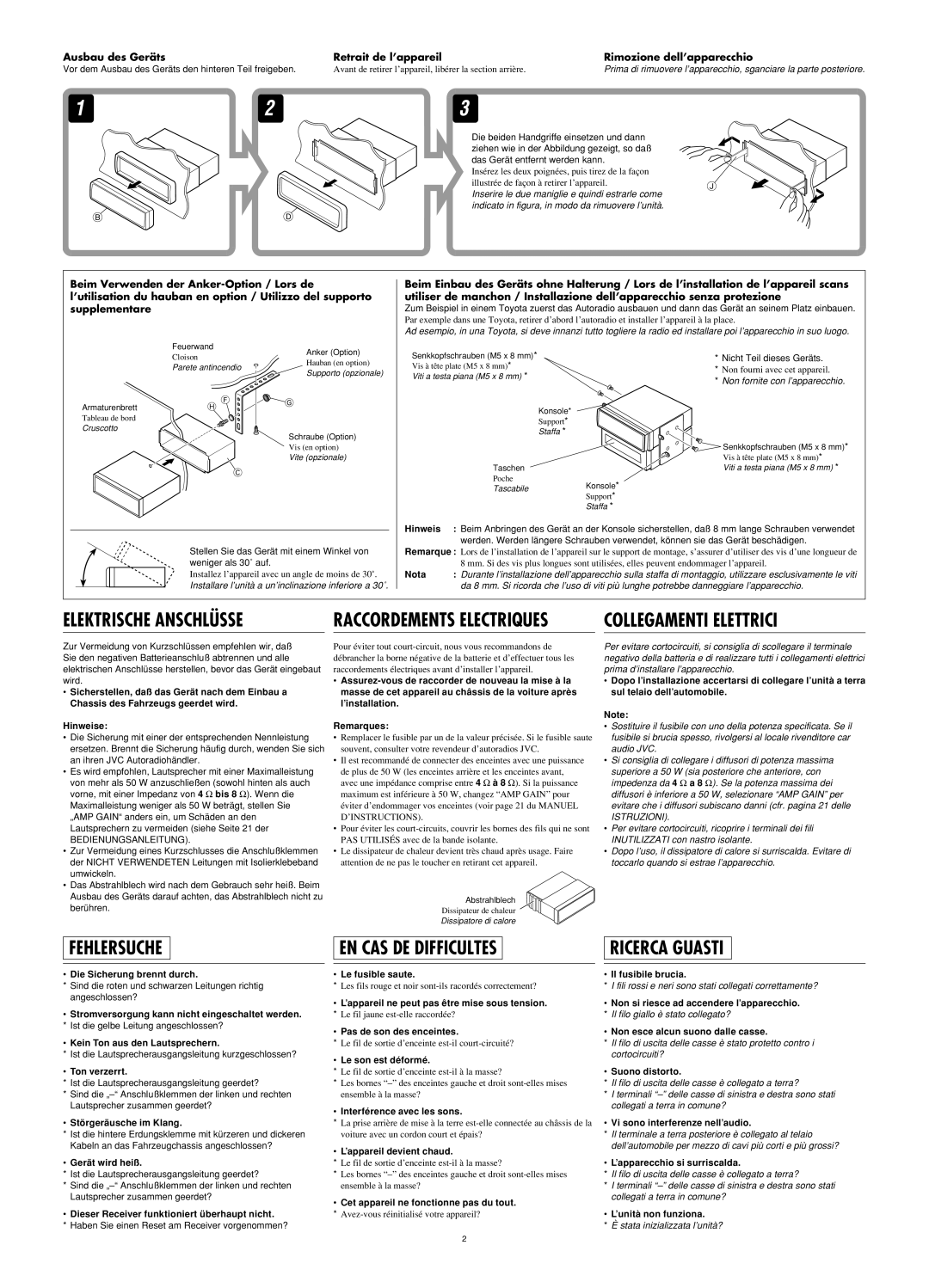 Panasonic KD-G311 Collegamenti Elettrici, Fehlersuche, Elektrische Anschlüsse, Raccordements Electriques, Ricerca Guasti 
