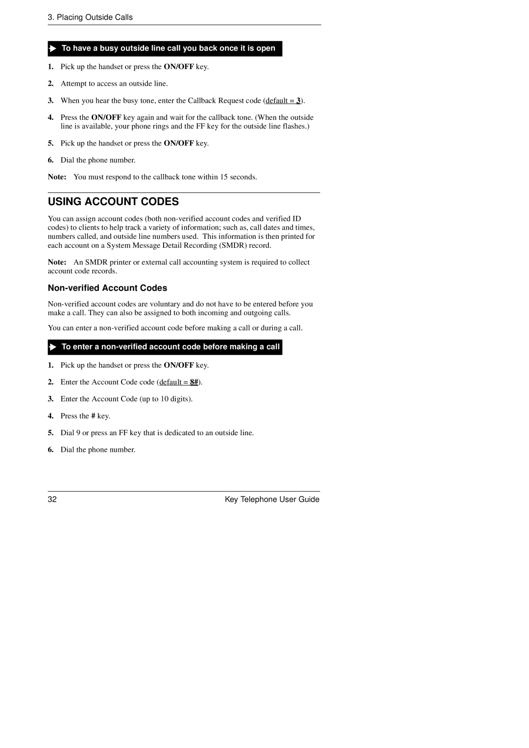 Panasonic KEY TELEPHONE manual Using Account Codes, Non-verified Account Codes 