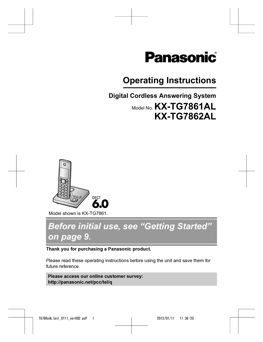 Panasonic KT-TG7861AL operating instructions Digital Cordless Answering System 