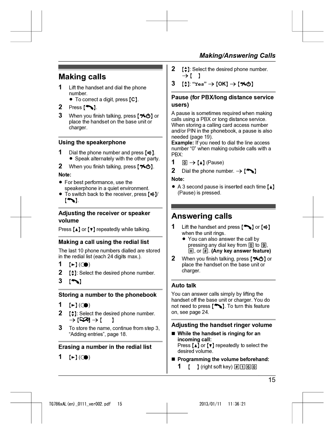 Panasonic KT-TG7861AL operating instructions Making calls, Answering calls 