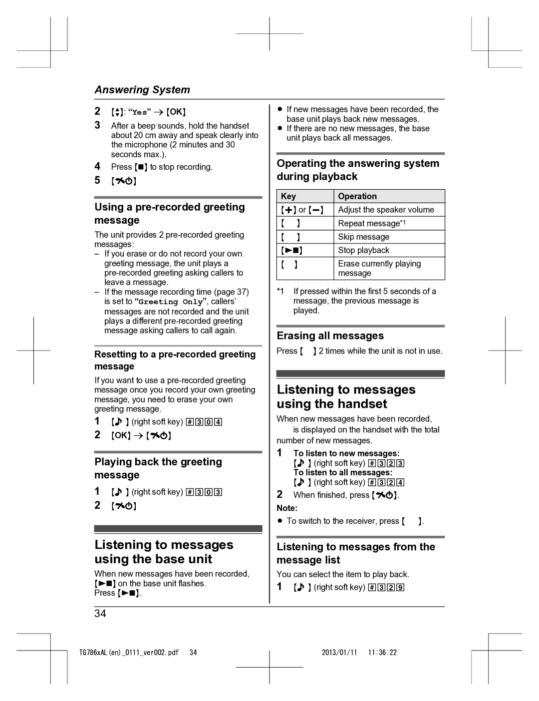 Panasonic KT-TG7861AL operating instructions Listening to messages, Using the handset, Using the base unit 