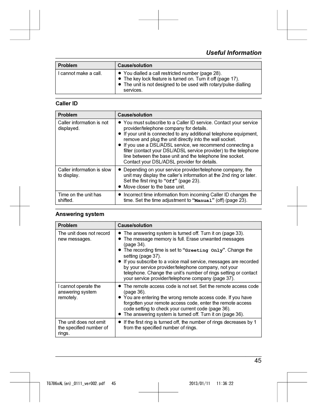 Panasonic KT-TG7861AL operating instructions Caller ID, Answering system 