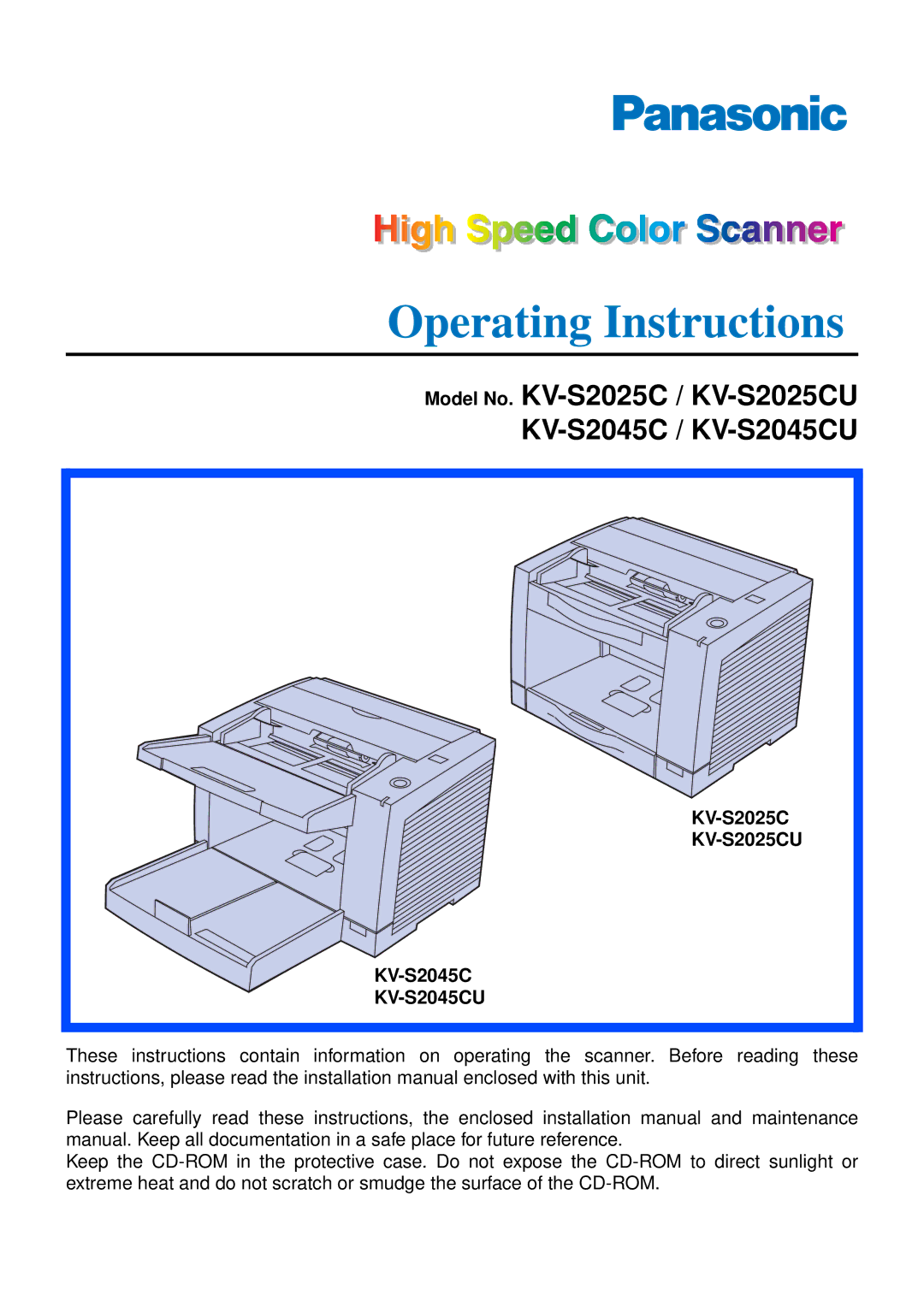 Panasonic installation manual Model No. KV-S2025C / KV-S2025CU KV-S2045C / KV-S2045CU 