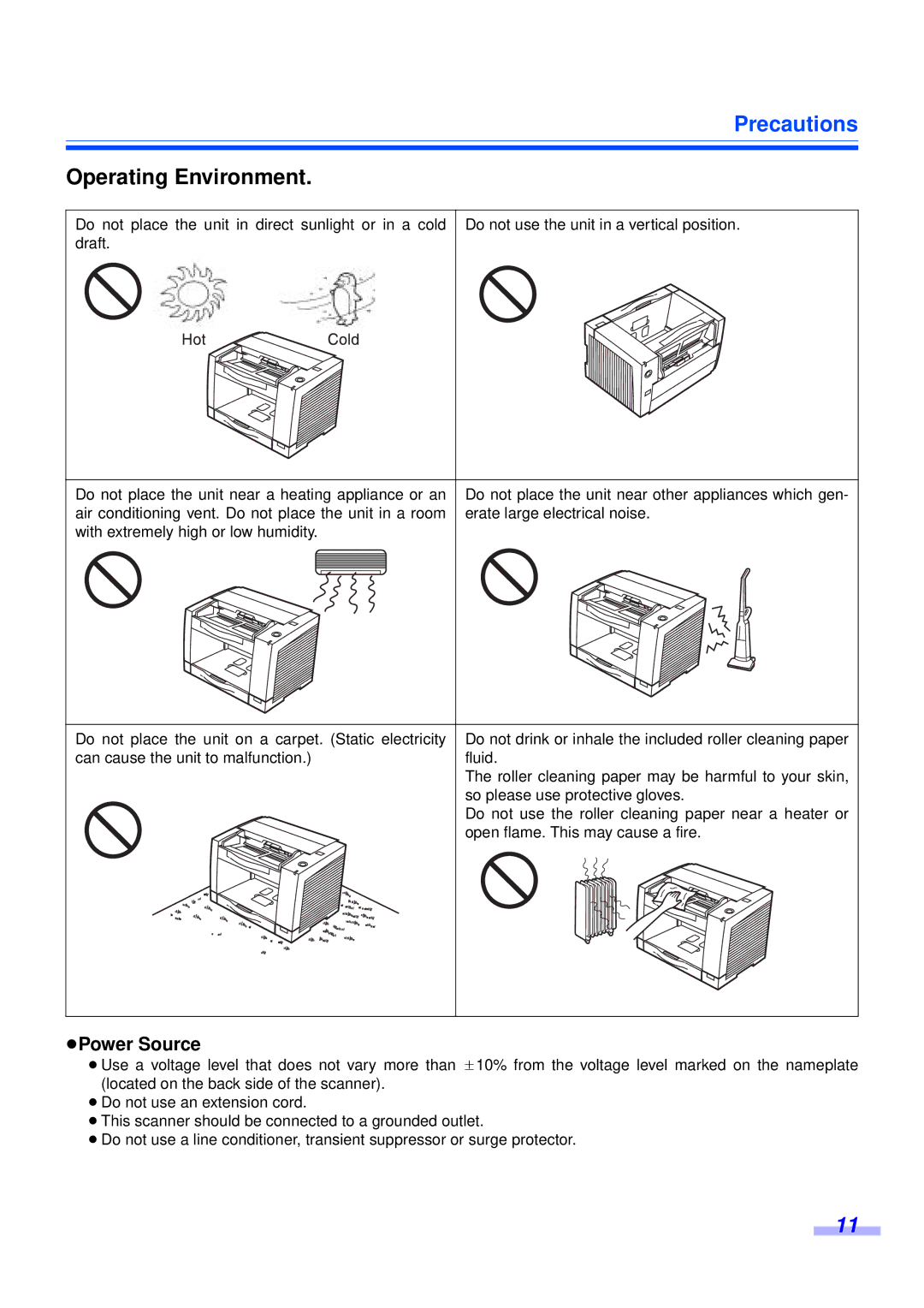 Panasonic KV-S2025CU, KV-S2045CU installation manual Precautions, ≥Power Source 