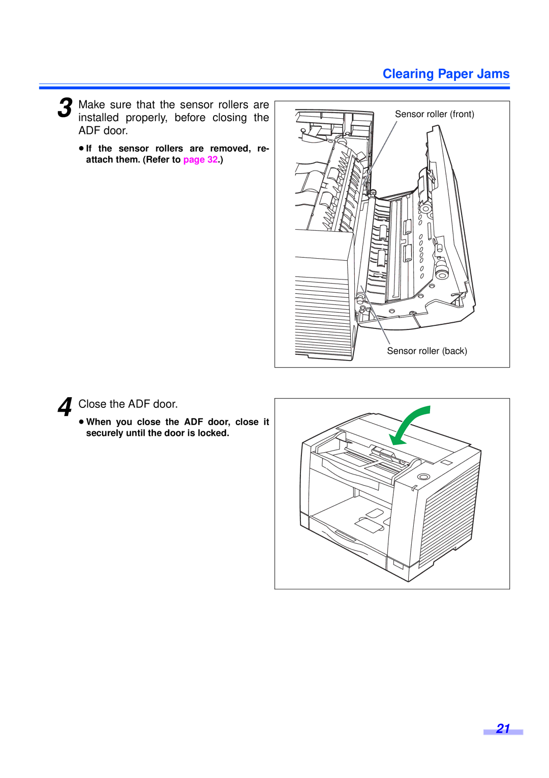 Panasonic KV-S2025CU, KV-S2045CU installation manual Clearing Paper Jams 