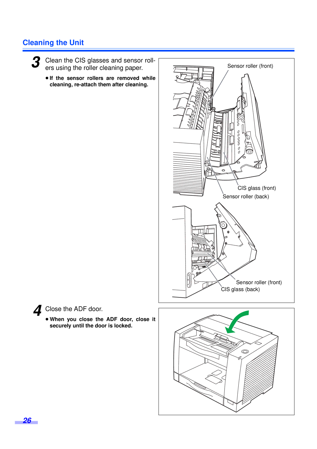 Panasonic KV-S2045CU, KV-S2025CU installation manual CIS glass front 