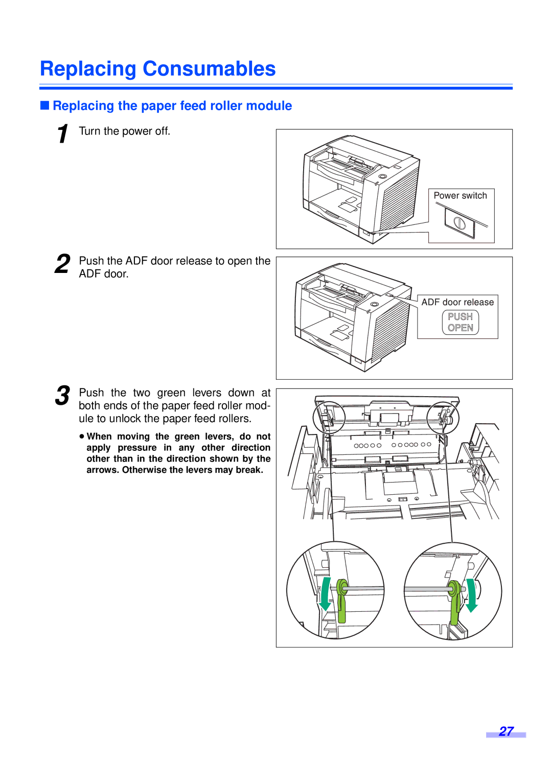 Panasonic KV-S2025CU, KV-S2045CU installation manual Replacing Consumables, Replacing the paper feed roller module 