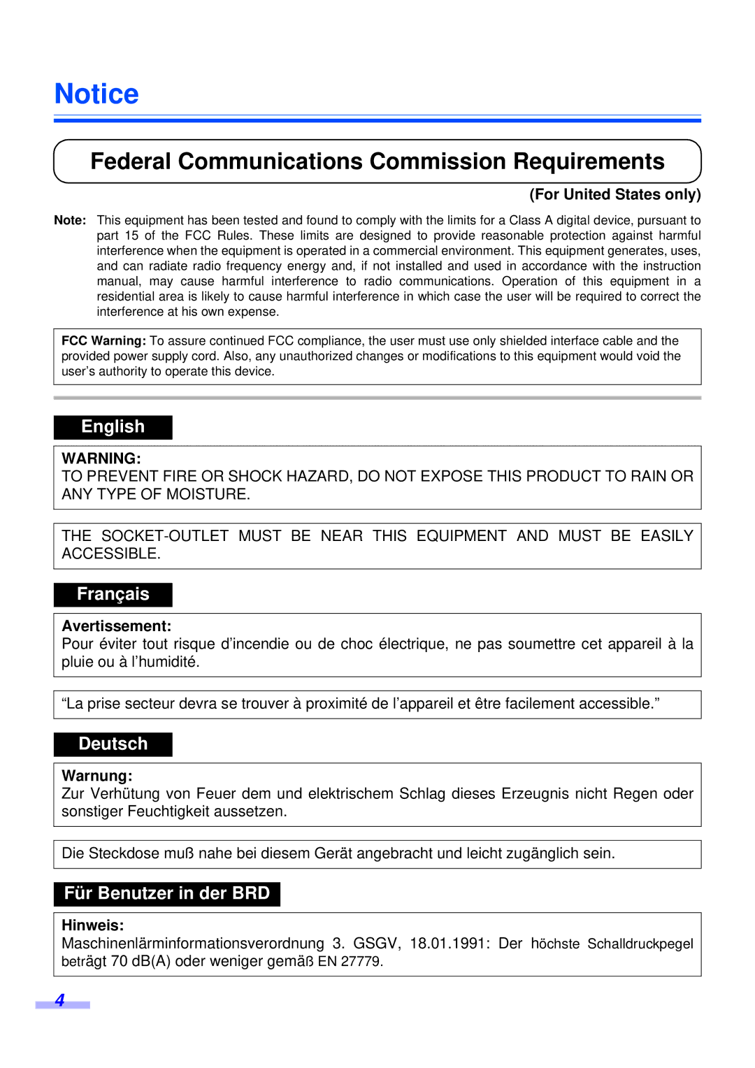 Panasonic KV-S2025CU, KV-S2045CU installation manual For United States only, Avertissement, Warnung, Hinweis 