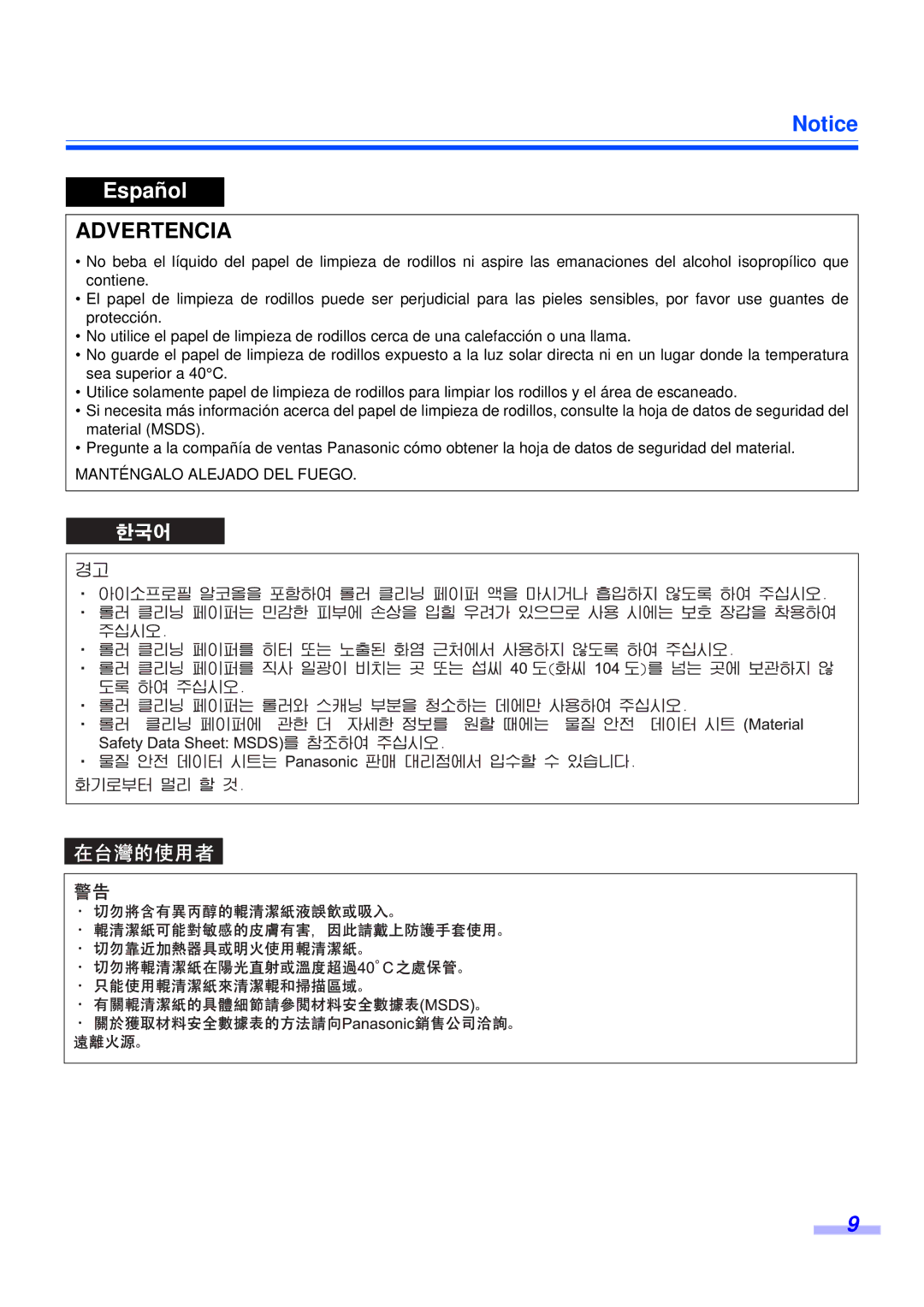 Panasonic KV-S2025CU, KV-S2045CU installation manual Advertencia 