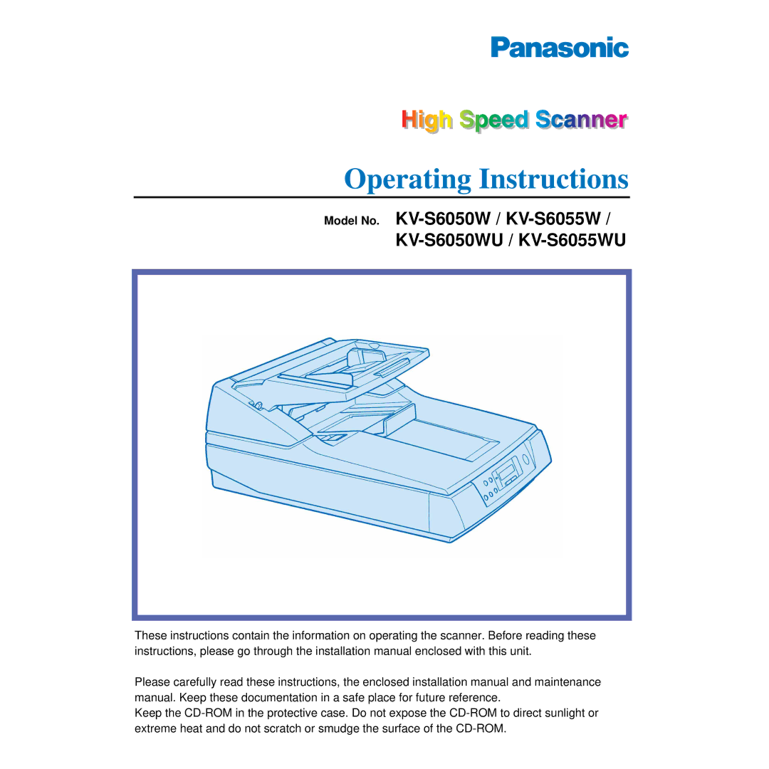 Panasonic installation manual Model No. KV-S6050W / KV-S6055W KV-S6050WU / KV-S6055WU 