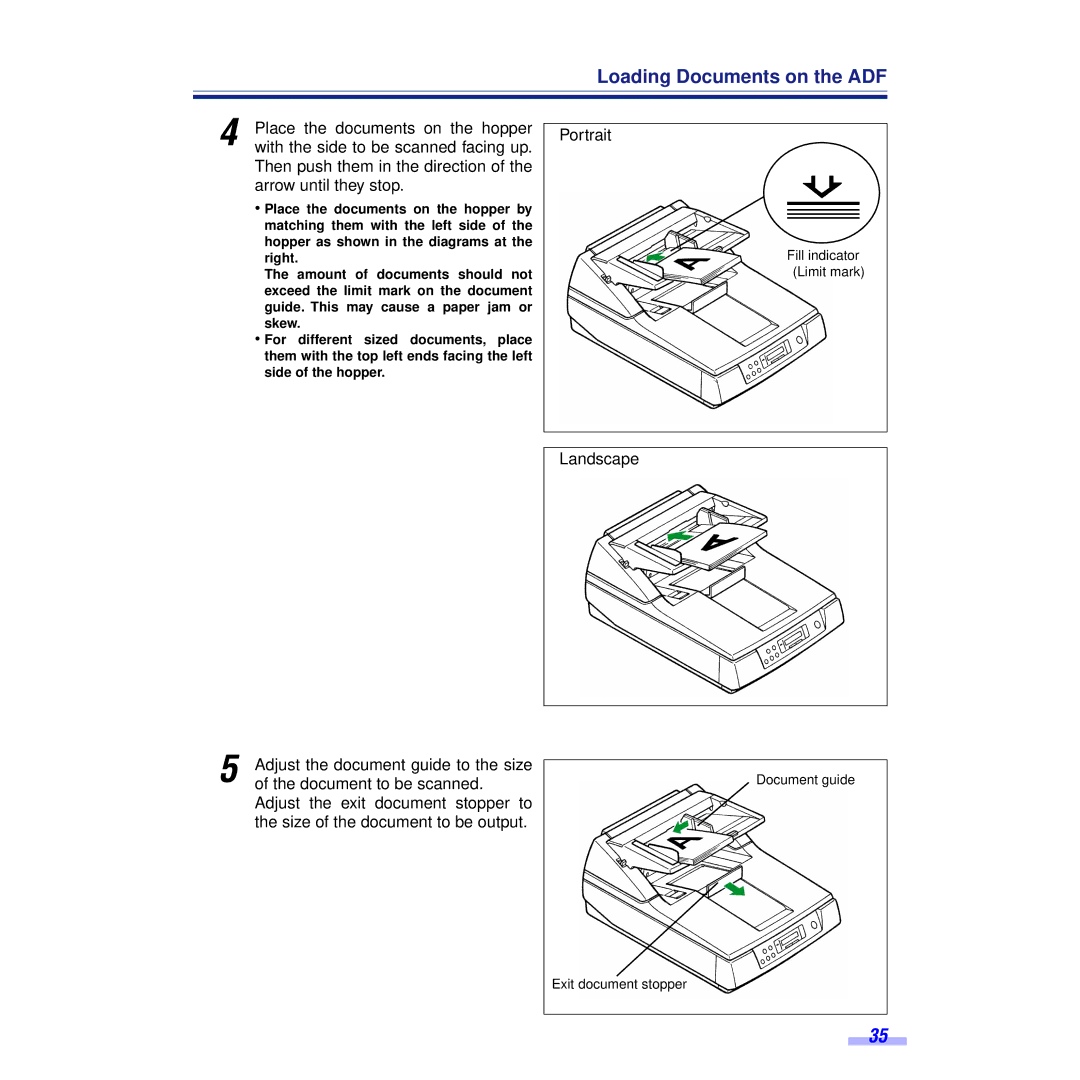 Panasonic KV-S6055WU, KV-S6050WU installation manual Loading Documents on the ADF, Portrait 