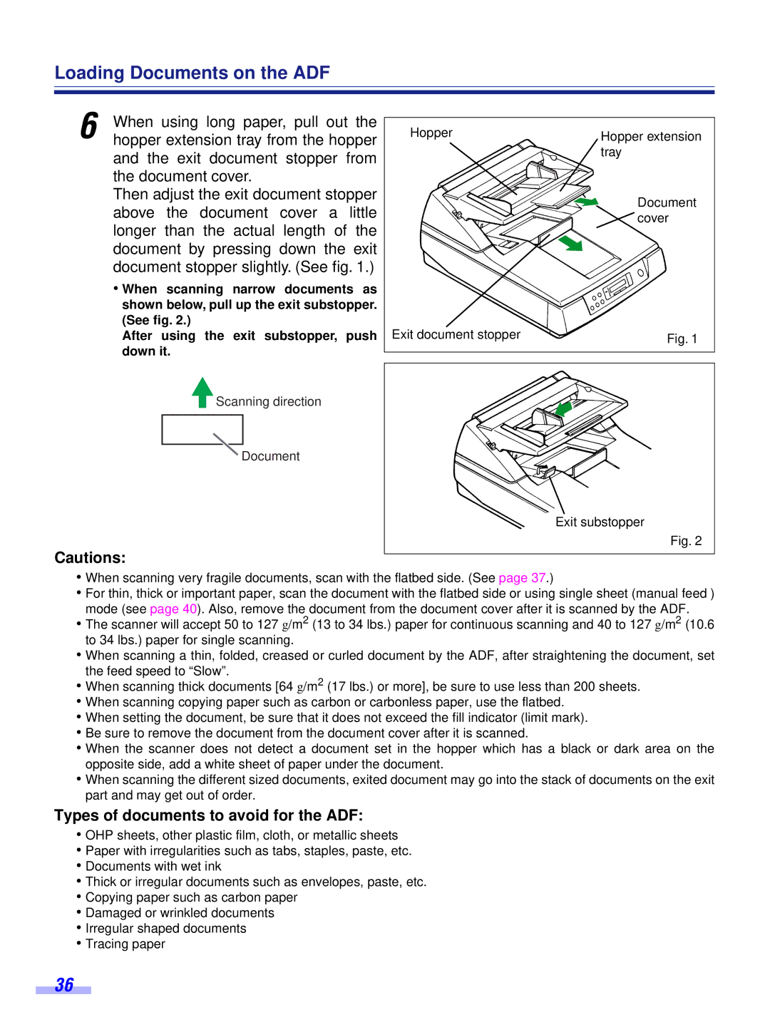 Panasonic KV-S6055WU, KV-S6050WU installation manual Types of documents to avoid for the ADF 