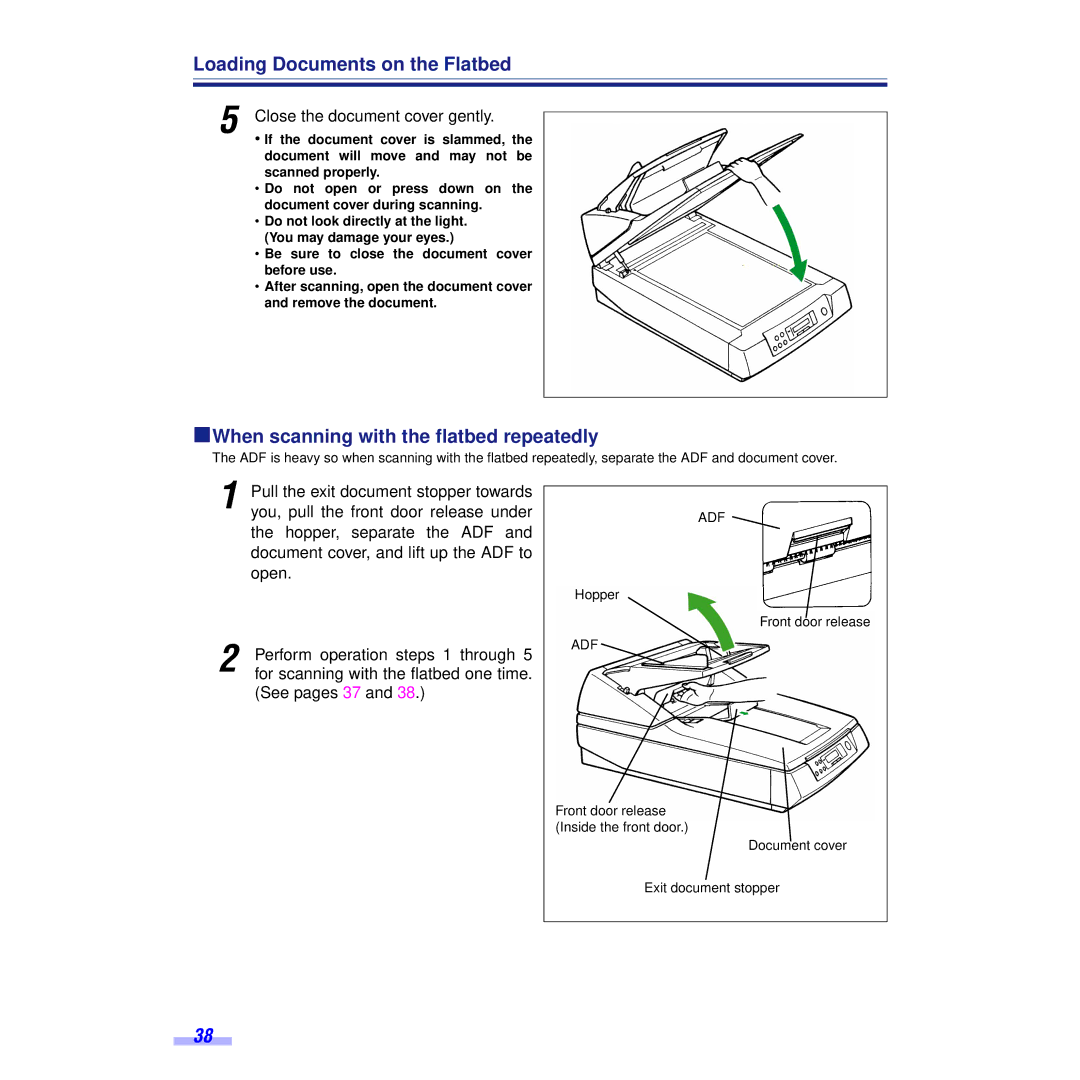 Panasonic KV-S6050WU, KV-S6055WU Loading Documents on the Flatbed, ºWhen scanning with the flatbed repeatedly 