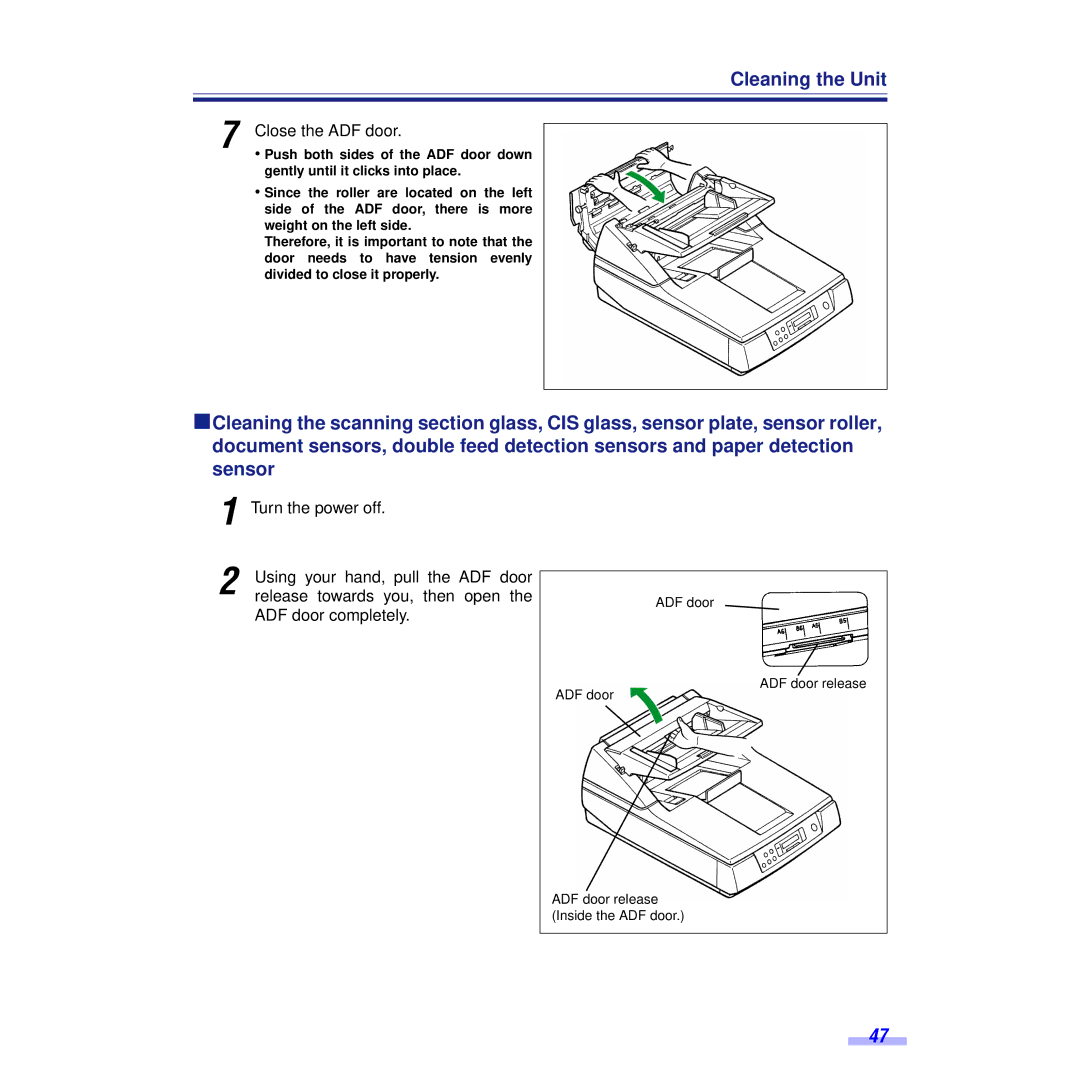 Panasonic KV-S6055WU, KV-S6050WU installation manual Close the ADF door 