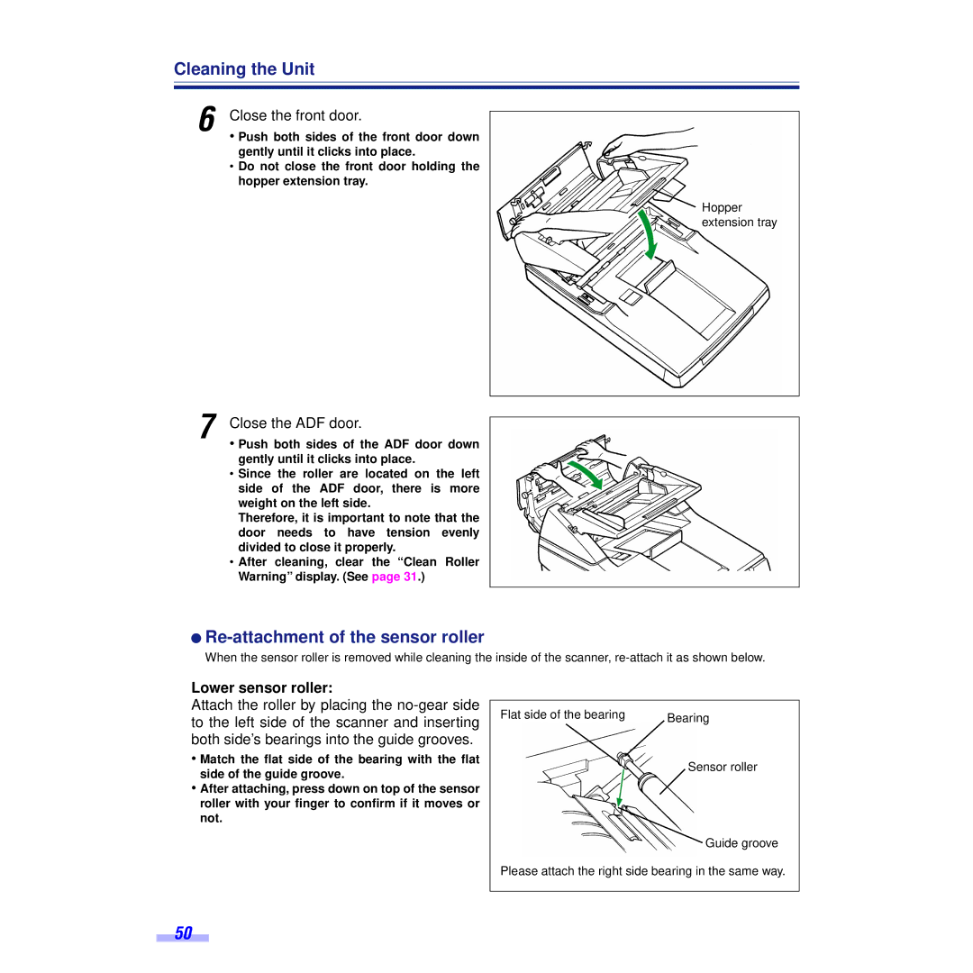 Panasonic KV-S6050WU, KV-S6055WU installation manual ´ Re-attachment of the sensor roller, Lower sensor roller 