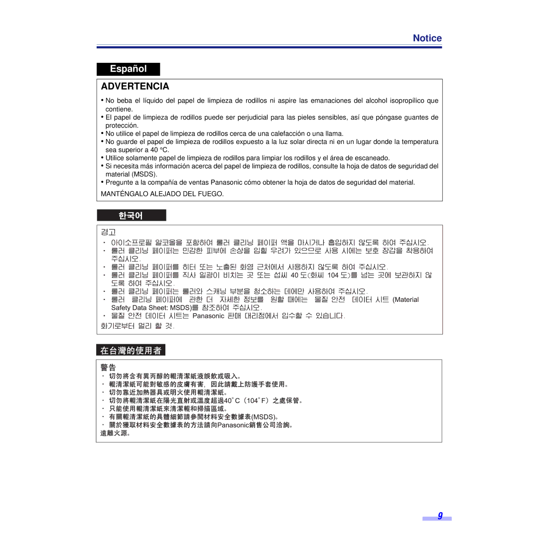 Panasonic KV-S6055WU, KV-S6050WU installation manual Advertencia 