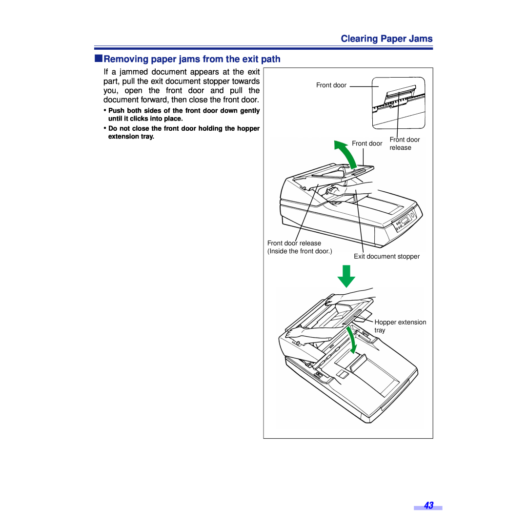 Panasonic KV-S6055WU, KV-S6050WU installation manual Clearing Paper Jams ºRemoving paper jams from the exit path 