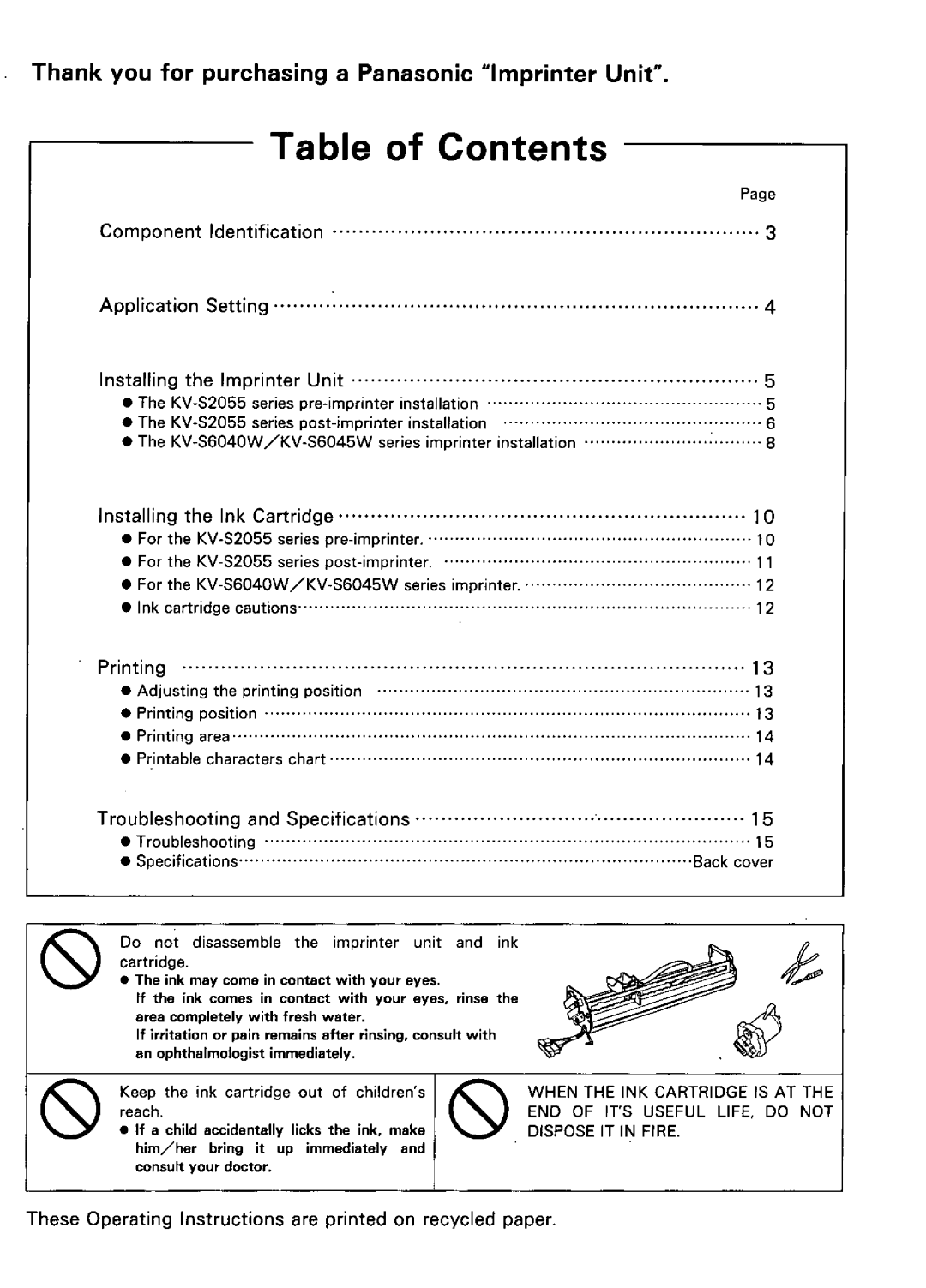 Panasonic KV-SS010 manual 