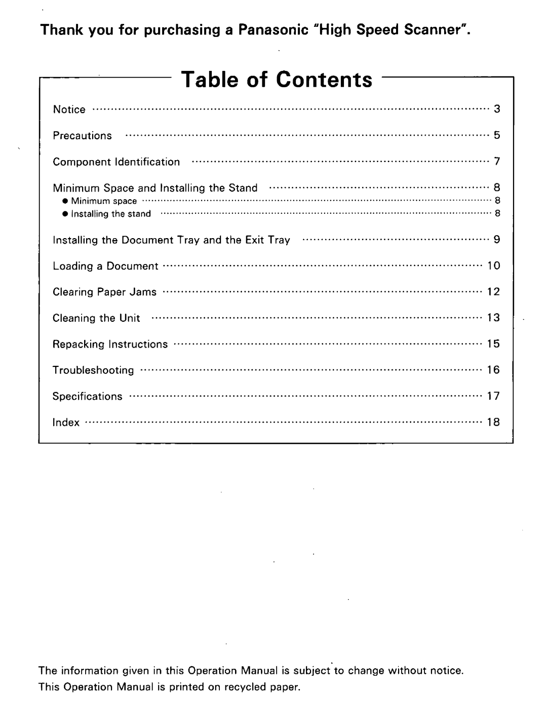 Panasonic KV-SS25U, KV-SS25G manual 