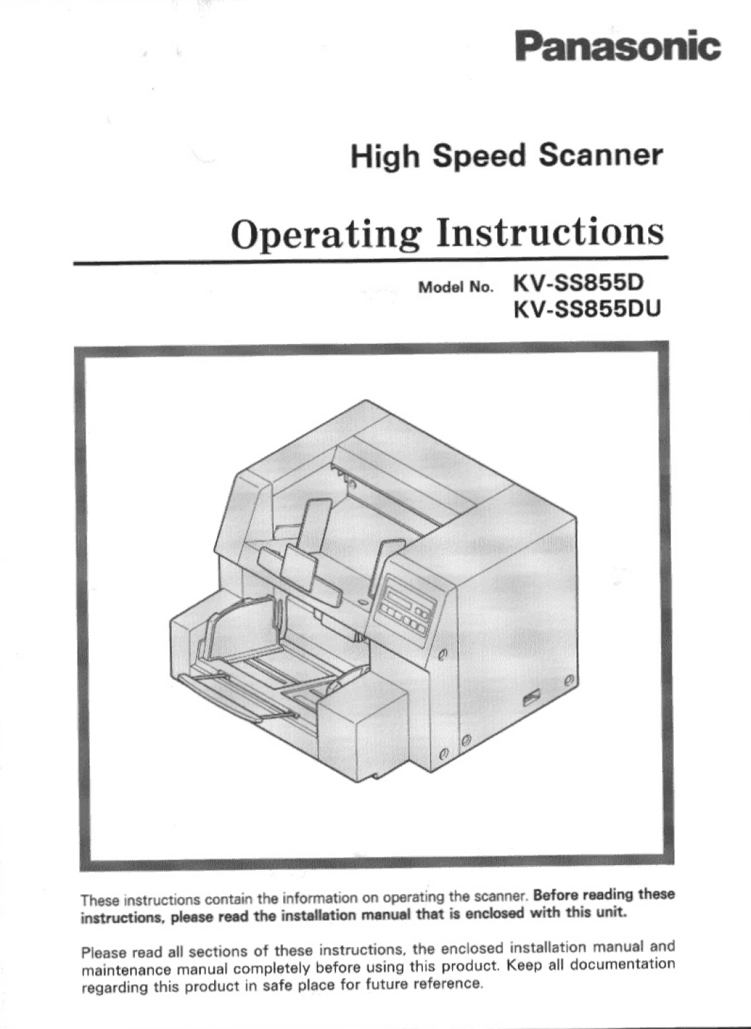 Panasonic KV-SS855D manual 