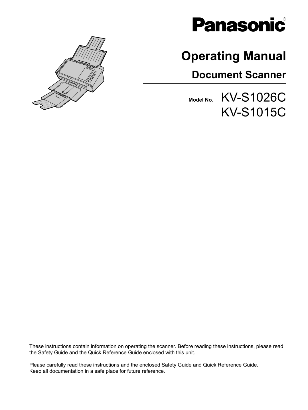 Panasonic KC-S1026C, KVS1015C manual Document Scanner, Model No. KV-S1026C 