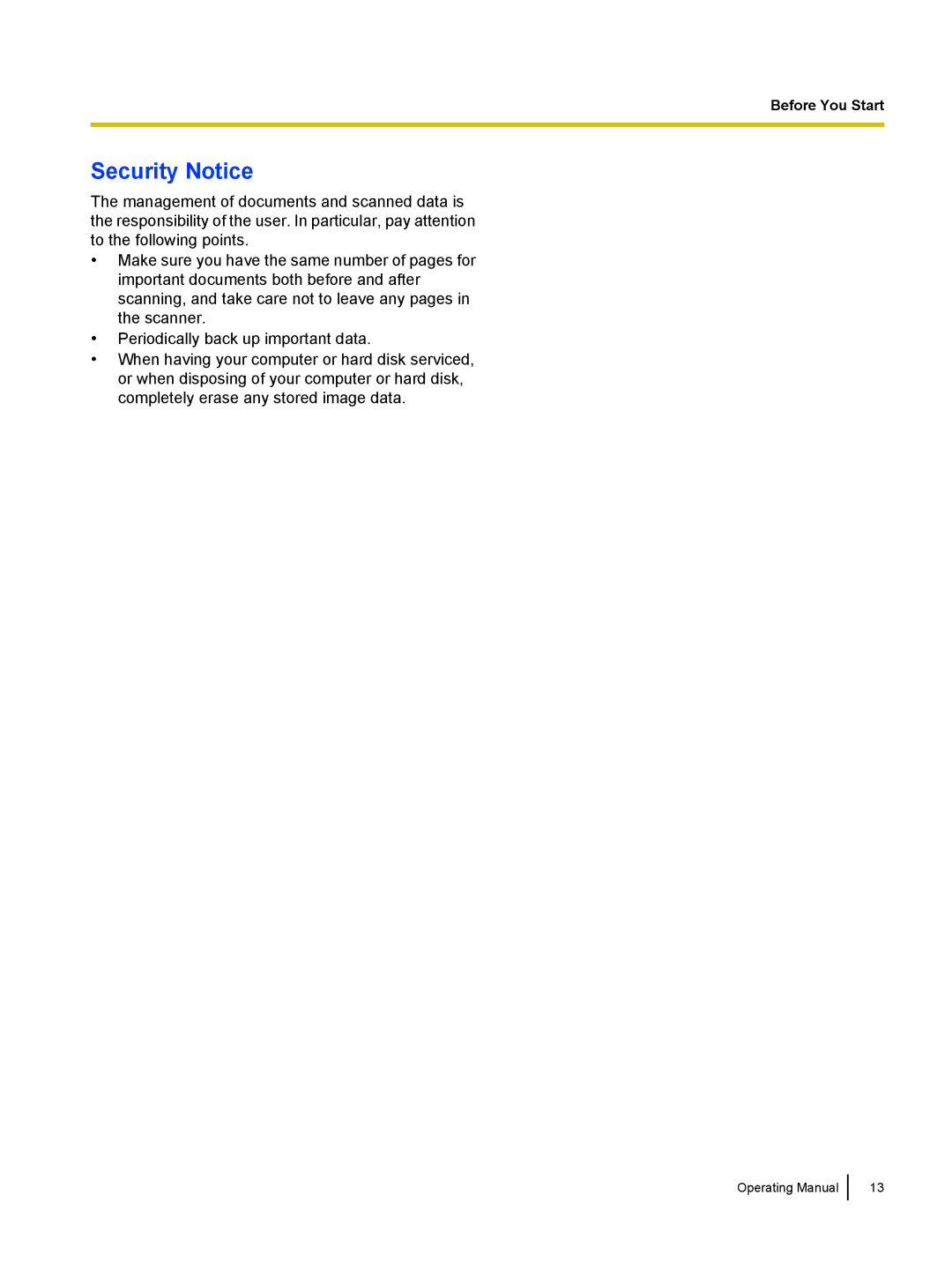 Panasonic KC-S1026C, KVS1015C manual Security Notice 