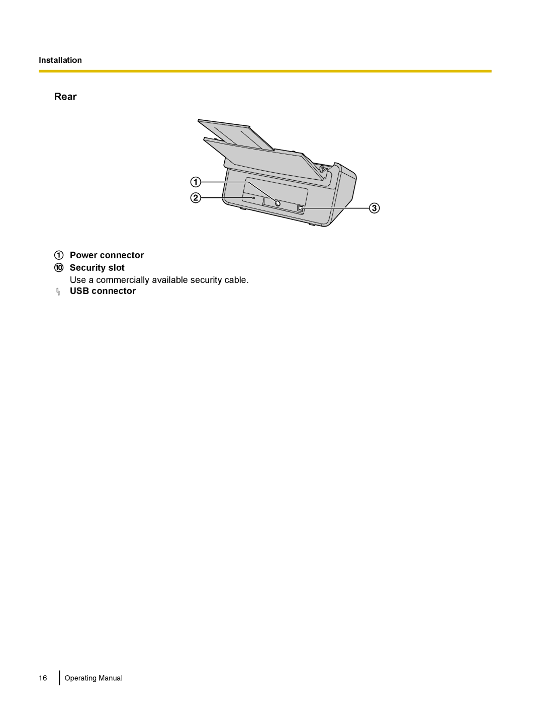 Panasonic KVS1015C, KC-S1026C manual Power connector Security slot, USB connector 