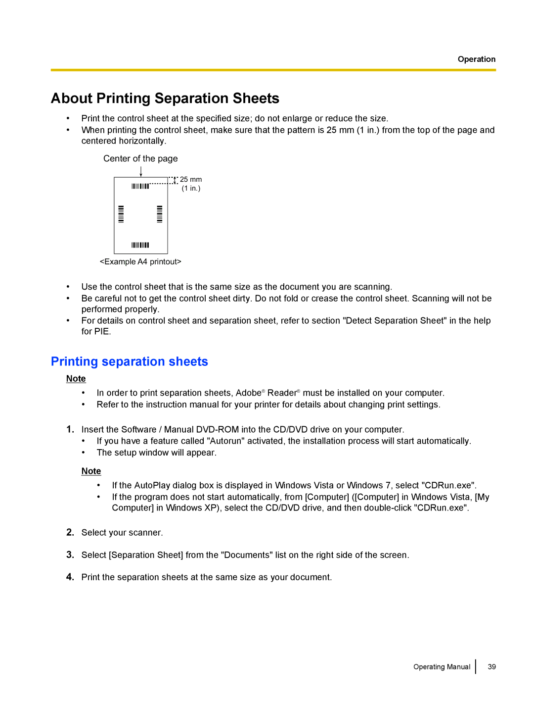 Panasonic KC-S1026C, KVS1015C manual About Printing Separation Sheets, Printing separation sheets 