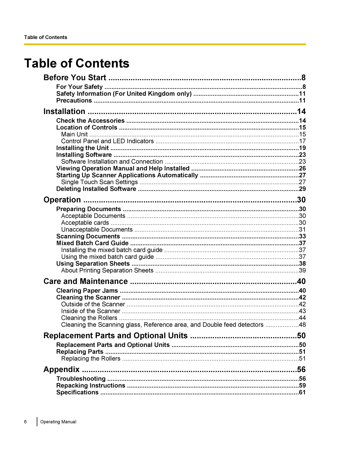 Panasonic KVS1015C, KC-S1026C manual Table of Contents 