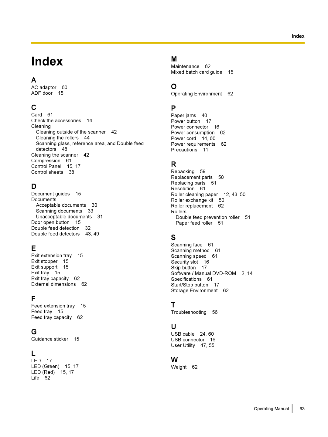 Panasonic KC-S1026C, KVS1015C manual Index 