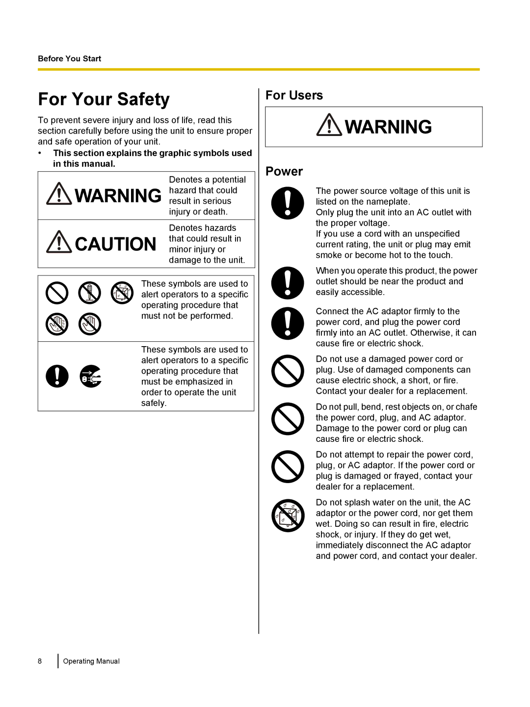 Panasonic KVS1015C, KC-S1026C manual For Your Safety, For Users Power 