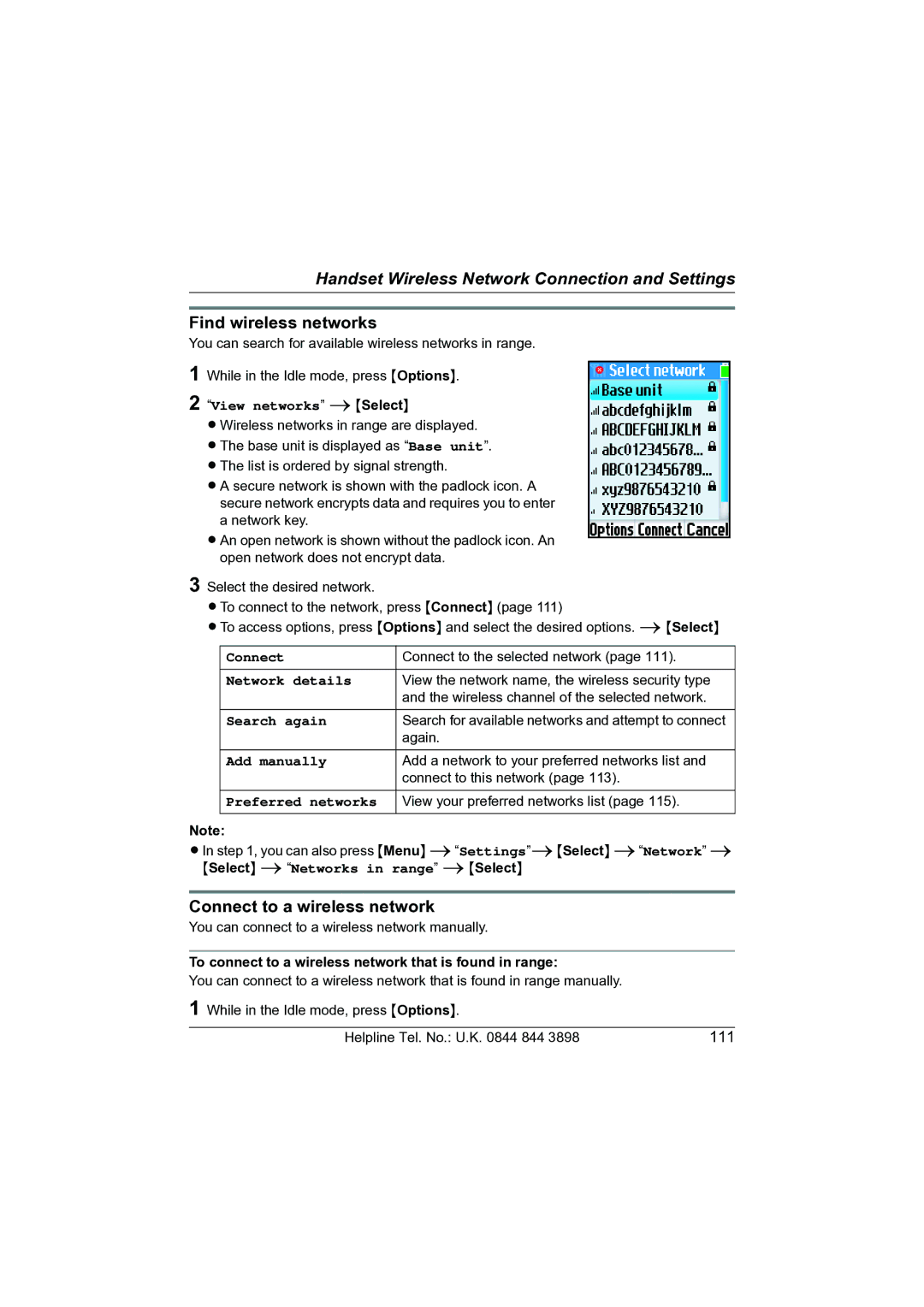 Panasonic KW-WP1050E operating instructions Find wireless networks, Connect to a wireless network 