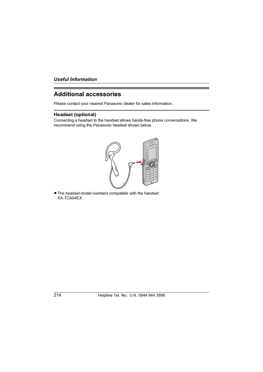 Panasonic KW-WP1050E operating instructions Additional accessories, Headset optional 