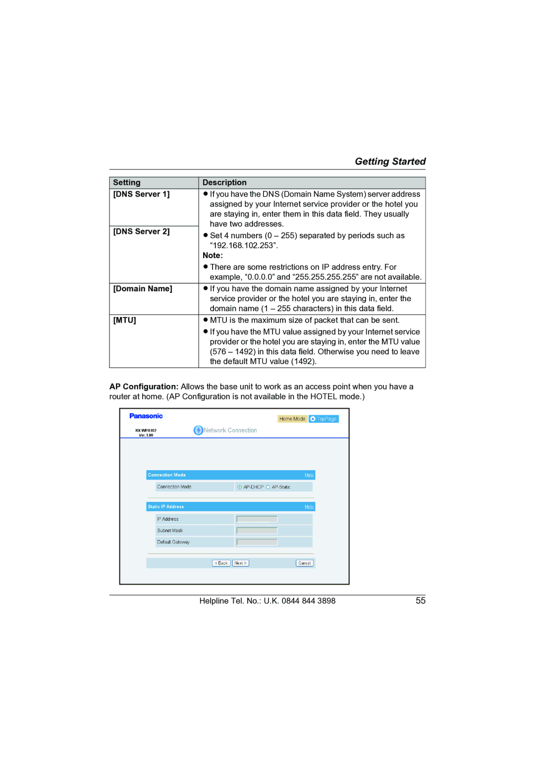 Panasonic KW-WP1050E operating instructions Domain name 1 255 characters in this data field 