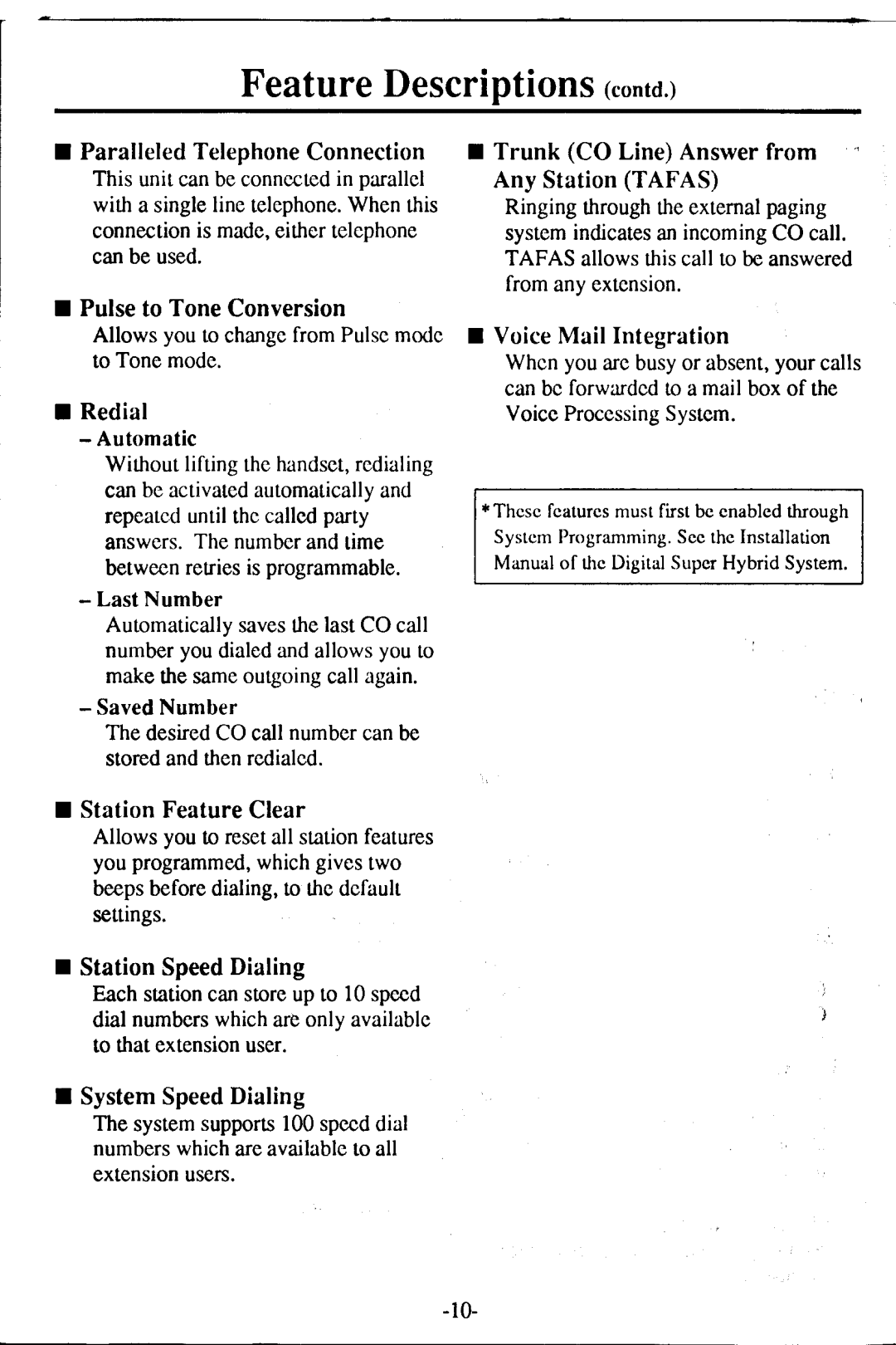 Panasonic KX -T7230 manual Feature Descriptionscontd 