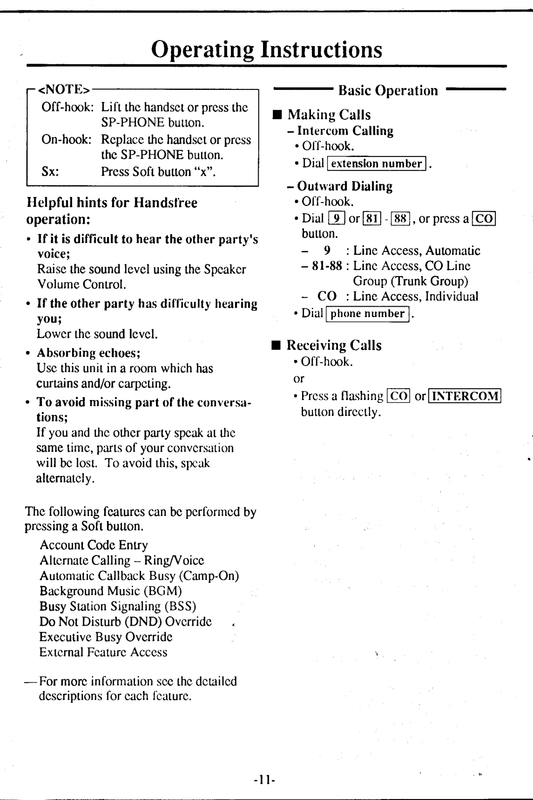 Panasonic KX -T7230 OperatingInstructions, Helpfulhintsfor Handstree, Operation, If it isdifficulttoheartheotherpartys 